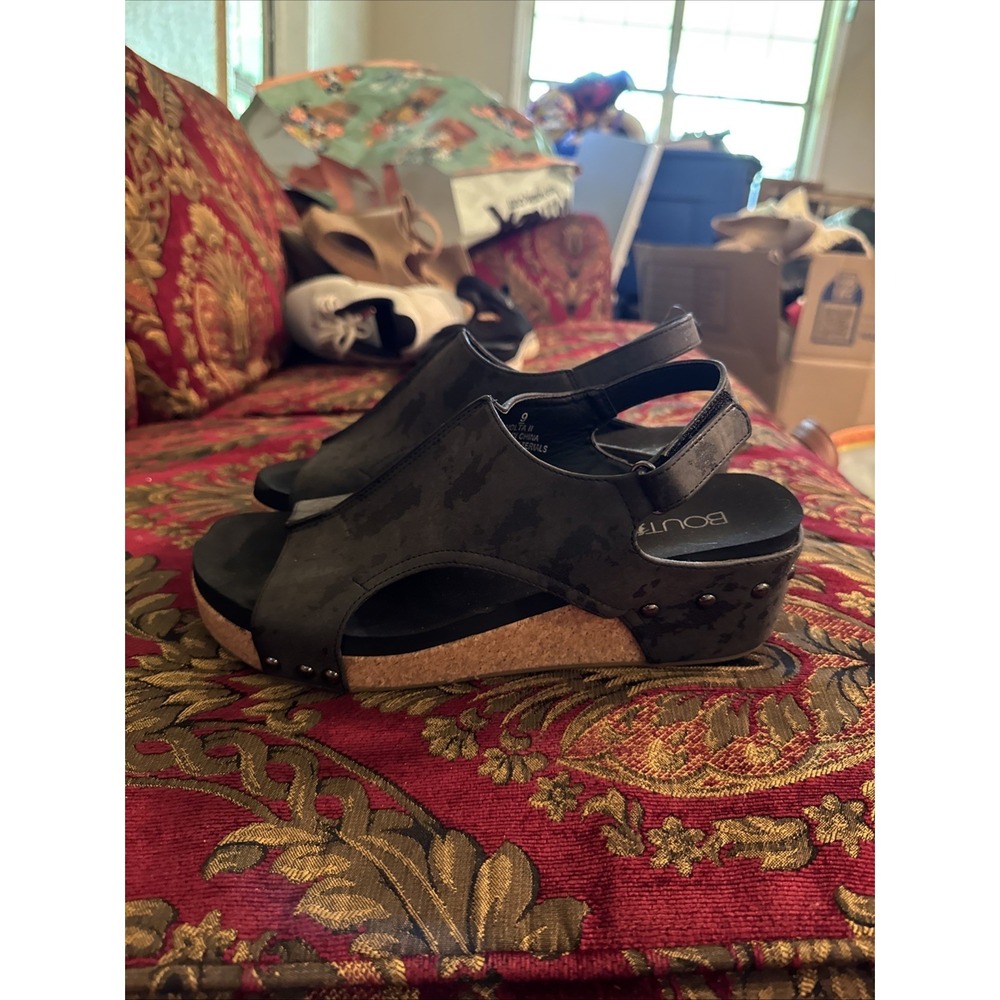 Corkys Carley Black Metallic Wedge Sandal Women's Size 9